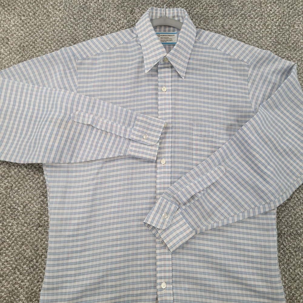 Vintage 70's Sears Perma-Prest Mens Plaid Button Down Shirt L/Sleeve 15.5 34-35